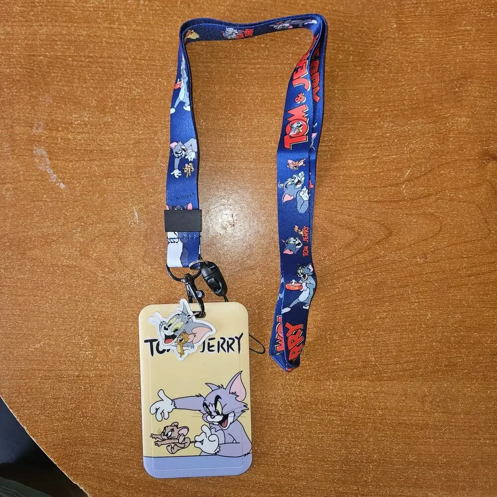 Tom and Jerry Lanyard with Badge Holder & Charm Classic Cartoon Print